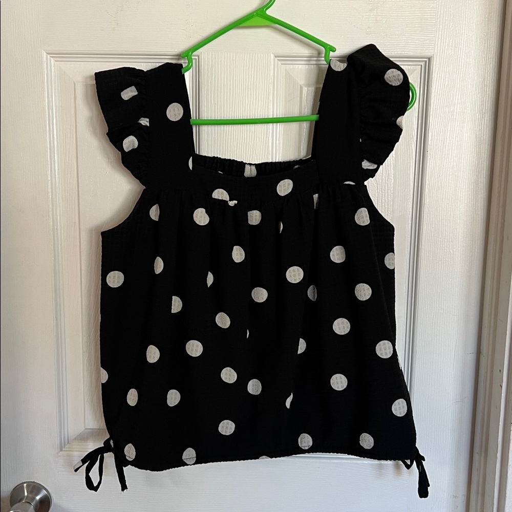 Scoop Polka Dot Ruffle Cropped Tank Top M - Picture 2 of 5